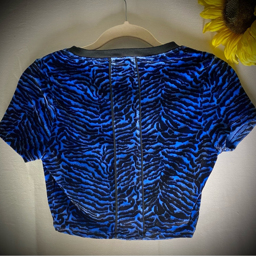 Urban Outfitters Blue & Black  crushed velvet Zebra Crop Top S/P